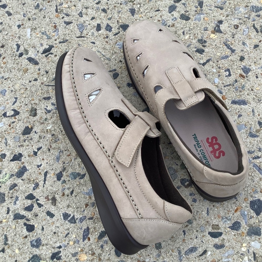 SAS Tripad Comfort Taupe Nubuck Leather Walking Sandals Womens 11 W USA Made - Picture 1 of 16